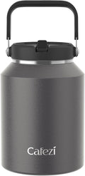 64 oz Insulated Water Bottle, Stainless Steel Water Bottles with Flip Straw and Top Handle, Leak Proof, No Sweat, Iced for 34 Hours, Vacuum Insulated Water Jug for Home, Office, Hiking, Car