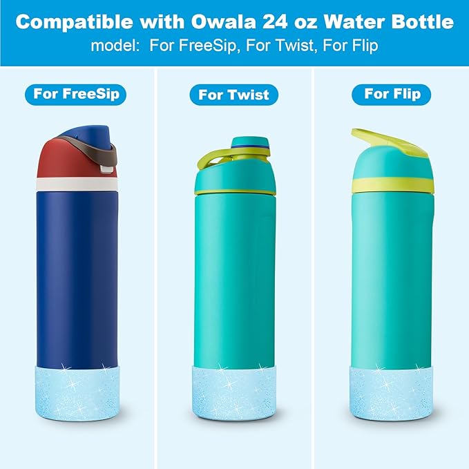 2 PCS Glitter Silicone Boot for Owala Water Bottle, Anti-Slip Protective Sleeve for FreeSip/Twist/Flip Stainless Steel Water Bottles Accessories