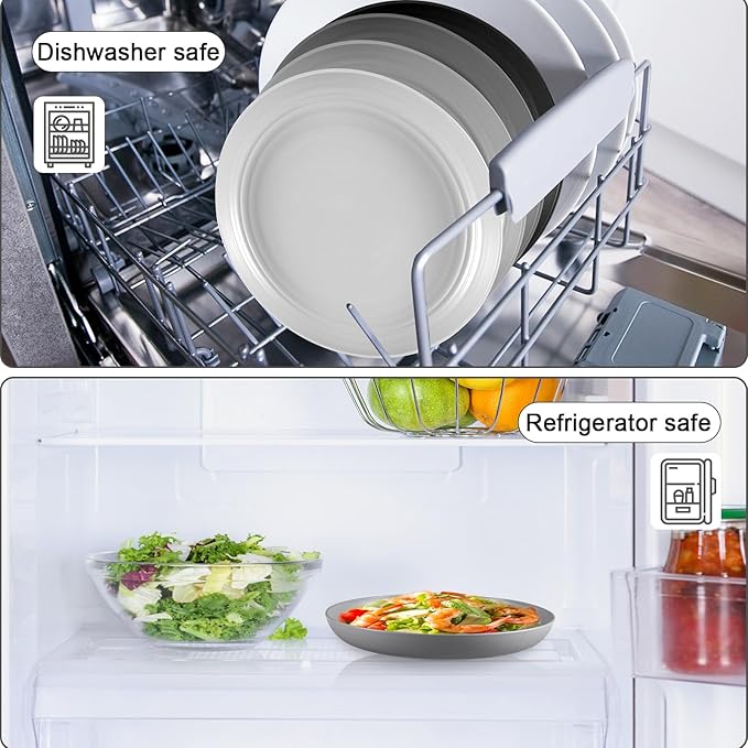 12 Pcs Unbreakable Deep Dessert Plates Set, 8 inch Reusable Plastic Wheat Straw Plates, Microwave and Dishwasher Safe Plate for Kitchen, Lightweight Plate for Dessert, BPA Free, 6 Colors