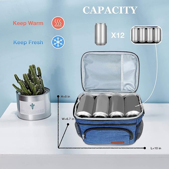 ExtraCharm Insulated Lunch Bag for Women/Men - Reusable Lunch Box for Office Picnic Hiking Beach - Leakproof Cooler Tote Bag Organizer with Adjustable Shoulder Strap for Adults - Green