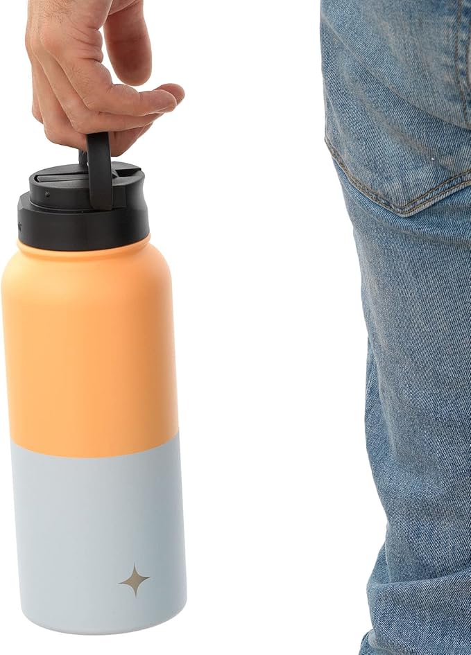 JoyJolt Triple Insulated Water Bottle with Straw Lid AND Flip Lid! 32oz Large Water Bottle, 12 Hour Hot/Cold Vacuum Insulated Stainless Steel Bottle. BPA-Free Leakproof Water Bottles - Thermos Bottle