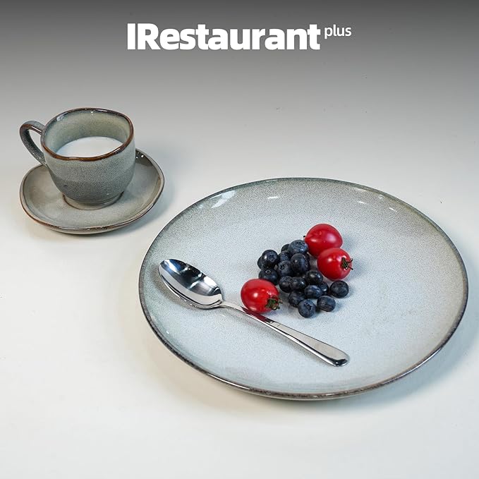 Organic Shape Restaurant Dinner Plates 11.65 ", Commerical Grade Catering Stoneware Plates in Ir-regular Organic Shape, Chip & Scratch Resistant, Glossy Reactive Glaze Grey, Case of 12