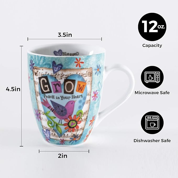 Divinity Boutique Ceramic Mug Grow Peace Bird, 12 ounce