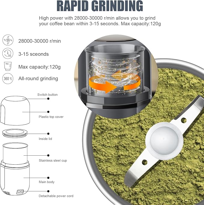 COOL KNIGHT Herb Grinder [large capacity/fast/Electric ]-Spice Herb Coffee Grinder with Pollen Catcher/- 7.5" (Grey)