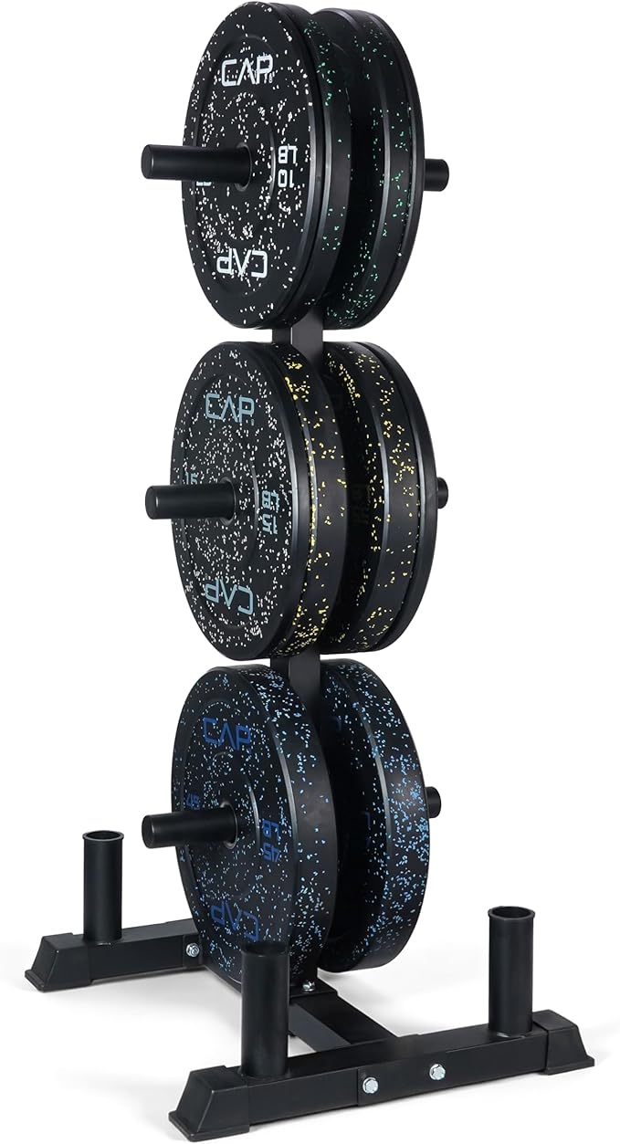 CAP Barbell 2-Inch Olympic Bumper Plate Weight Set with 6 Post Rack | 100-370 lbs | Multiple Options