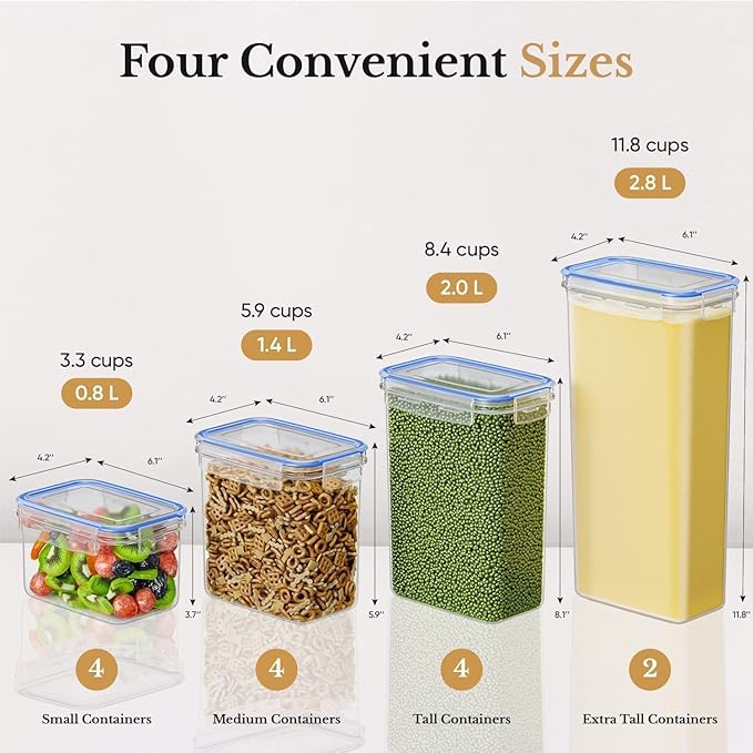 Airtight Food Storage Containers Set with Lids For Kitchen Organization 14 Pack - BPA Free Food Canisters With Labels, Marker & Spoon Set For Pantry Organization And Storage - Royal Blue