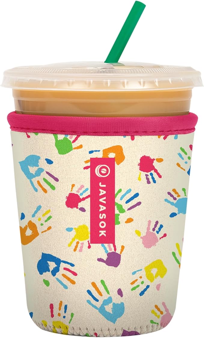 Sok It JavaSok Iced Coffee & Cold Soda Insulated Neoprene Cup Sleeve (Hand-Painted Treasures, Small: 16-20oz)