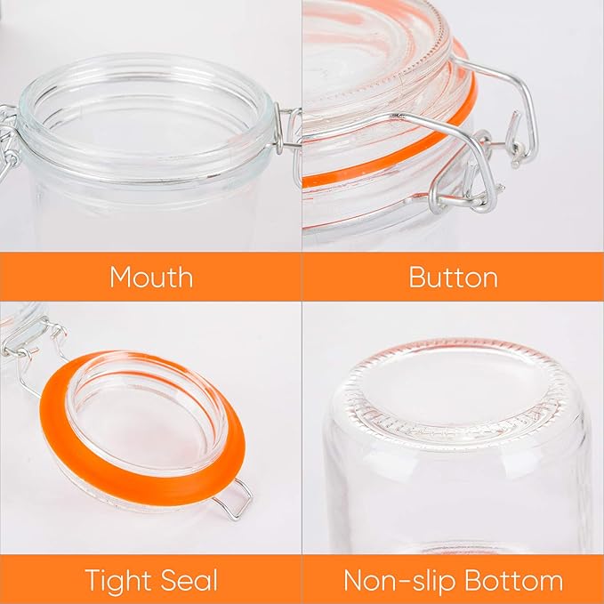 Encheng Glass Jars With Airtight Lids, Mason Jars 8 oz,Glass Jar With Leak Proof Rubber Gasket 250ml,Storage Jars With Hinged Lid for Home and Kitchen,12 Pack