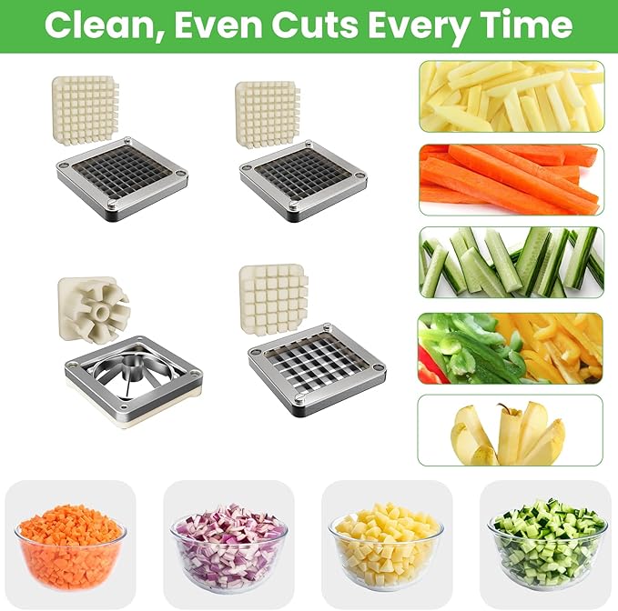 3/8" Replacement Vegetable Chopper Blade, 420j2 Stainless Steel Interchangeable Blade & Pusher Block Set for Commercial Vegetable Dicer Fruit Cutter