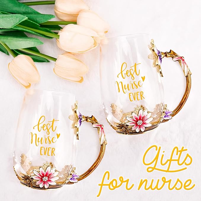 OEAGO Nurse Week Gifts for Women Tea Cup Nurses Day Gift for Nurse Doctor Assistant Appreciation Graduation Birthday Funny Present Enamel Flower Glass Mugs for Dentist from Patient Friends