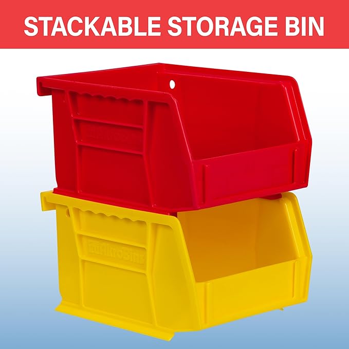 Akro-Mils 30210 AkroBins Plastic Storage Bins, Space-Saving Stackable Bins for Garage, Pantry, Craft Organization, 5-Inch x 4-Inch x 3-Inch, Stone, 6-Pack