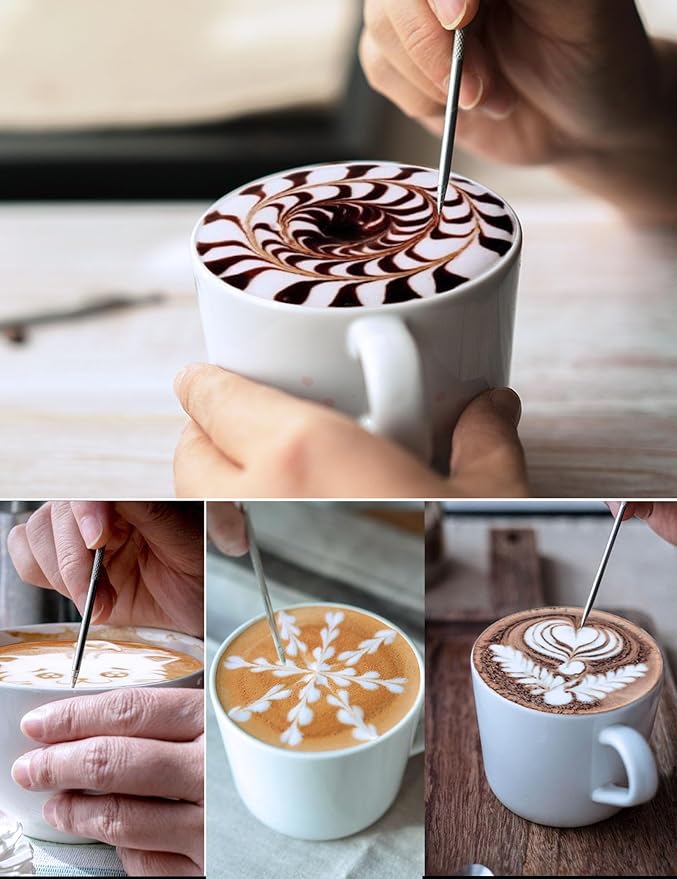 Milk Frothing Pitcher, 32oz Stainless Steel Milk Frother Cup Steaming Pitcher, Cappuccino Espresso Accessories Coffee Bar Barista Tools, Metal Steamer Cup Milk Jug with Latte Art Pen, Matte Steel