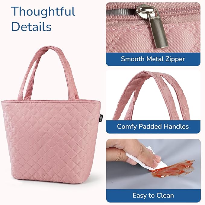 Gloppie Women's Lunch Bag for Work | Lonchera para Mujer - Leakproof & Insulated Tote | Water-Resistant Thermal Meal Cooler | Reusable Lunch Tote Pink