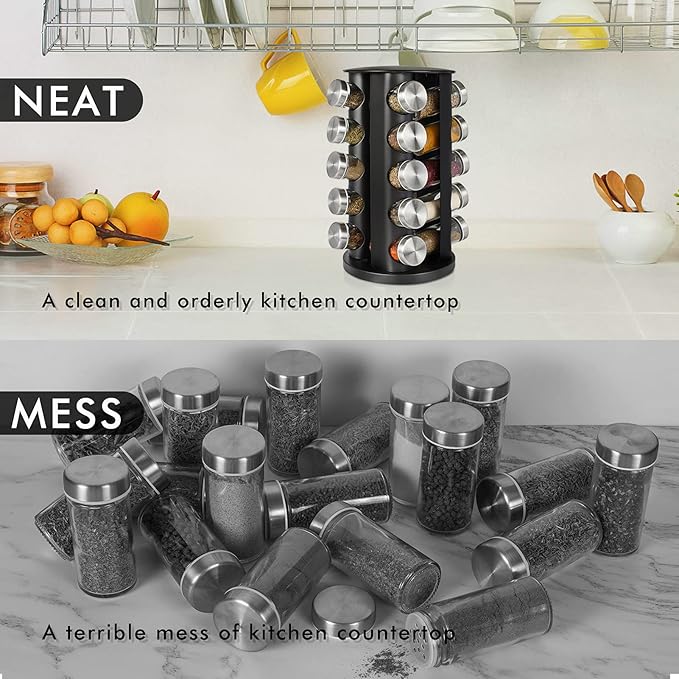 Baker Boutique Spice Rack, Spice Organizer for Countertop, Empty 20-Jars Rotating Rack, Spinning flavoring Rack Shelf, Revolving rack for Kitchen (Black)