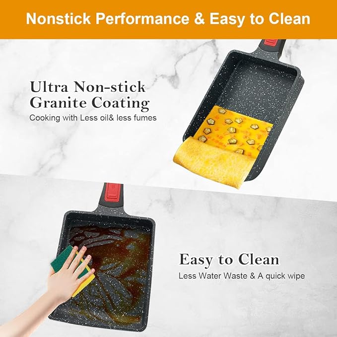Nonstick Tamagoyaki Pan, Japanese Egg Omelette Pan Nonstick, Square Frying Pan with Detachable Handle, PFAS & PFOA-Free, Oven Safe