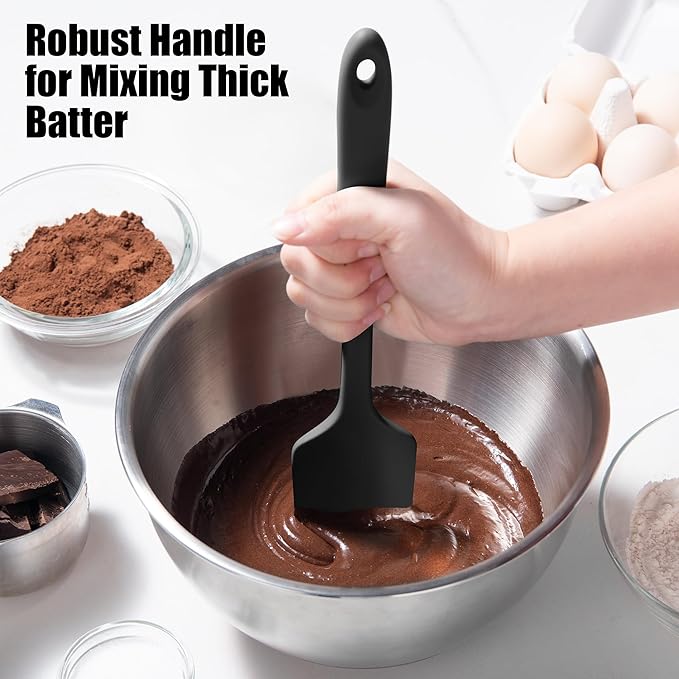 2-Piece Silicone Scraper & Spoon Spatulas: Doosu 600°F Heat Resistant Food Grade BPA Free Rubber Baking Flat Spatula Kitchen Cooking Spoonula for Mixing, Scraping, Folding, Stirring, Serving (Black)