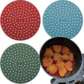 Reusable Round Silicone Air Fryer Liners (9 Inch, 3 Pack) by Linda’s Essentials - Non-Stick, Easy-Clean Accessories with Cheat Sheet & Recipe Book, Perfect for Quick Meals