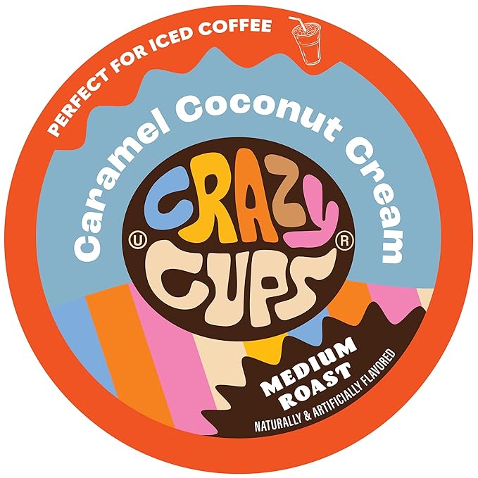 Crazy Cups Flavored Coffee for Keurig K-Cup Machines, Coconut Caramel Hot or Iced Coffee, 22 Single Serve, Recyclable Pods