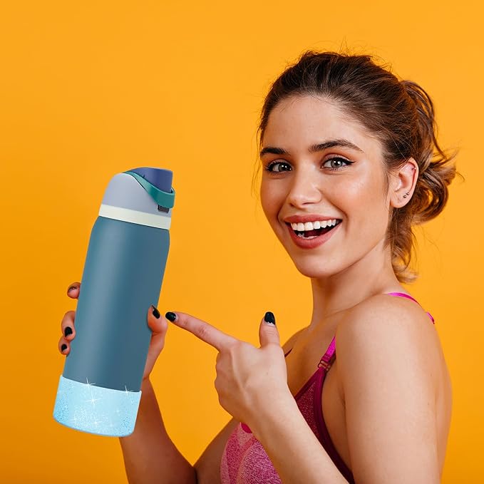 2PCS Glitter Silicone Boot for Owala Water Bottle, Anti-Slip Protective Sleeve for Owala Twist,FreeSip and Flip Stainless Steel Water Bottle, BPA-Free, Dishwasher Safe, Accessories