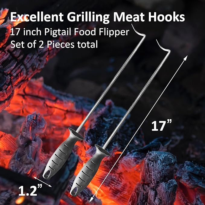 17-inch Pigtail Food Flipper (Set of 2) - Premium Stainless Steel Meat Turner for Grilling & Cooking
