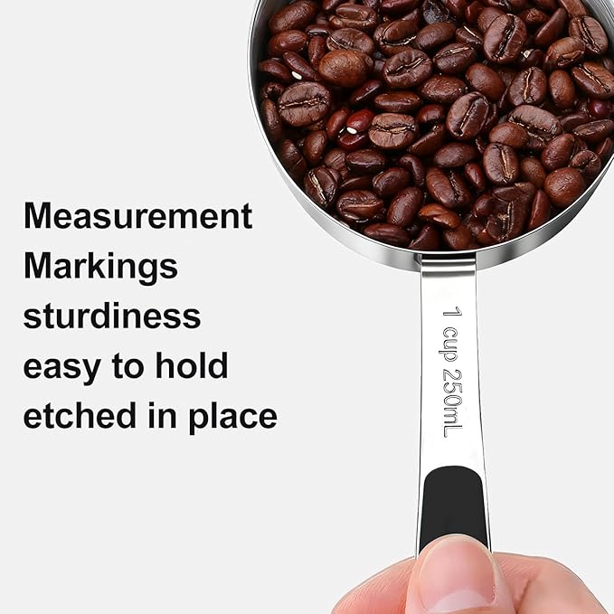 Measuring Cups and Spoons Set Stainless Steel 10 Piece for Cooking and Baking (5 Cups + 5 Spoons, Black Handle)