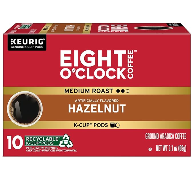 Eight O'Clock Coffee Hazelnut, Single-Serve Coffee K-Cup Pods, Medium Roast, 72 Count