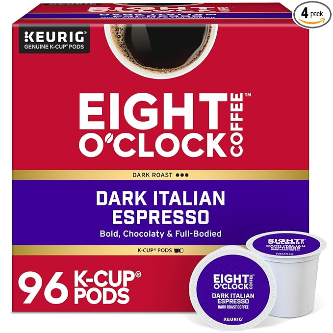 Eight O'Clock Coffee Dark Italian Roast Single-Serve Keurig K-Cup Pods, Medium Roast Coffee Pods, 96 Count