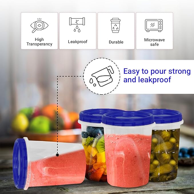 HomeyGear 32 oz - 8 Pack Twist Top Food Deli Containers Screw And Seal Lids, Stackable Reusable Quality Plastic Storage Containers with Screw-on Lids - BPA Free