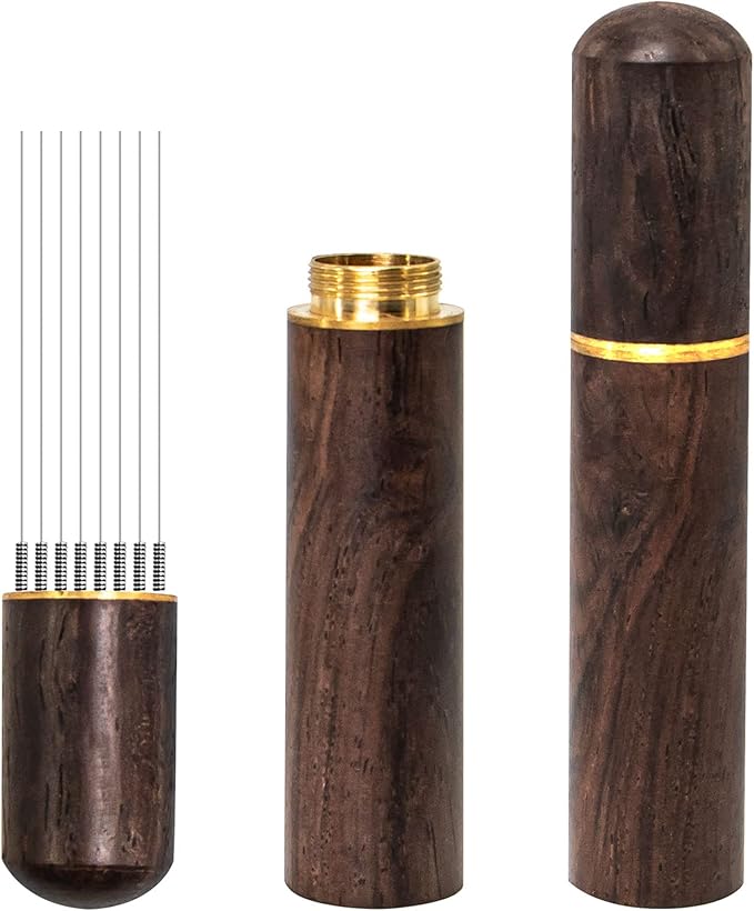 Espresso Coffee Stirrer 8 Needles 0.4mm Espresso Distribution Tools, Natural Wood Handle and Stand