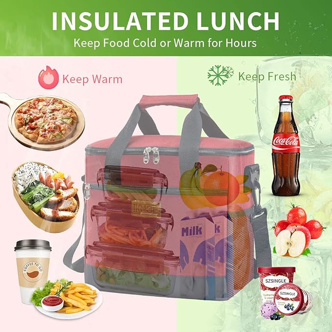 Iknoe Large Cooler Bag Collapsible 24 Can Insulated Bags Leakproof Lunch Cooler Tote with Multi-Pockets for Adult Insulated Thermal Bag for Beach, Picnic, Office Work(Red)