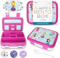 kinsho Bento Lunch Box for Kids Toddlers Girls, 5 Portion Sections Secure Lid, Microwave Safe BPA Free Removable Tray, Pre-School Kid Daycare Lunches Snack Container Ages 3 to 5, Pink Fairy Princess