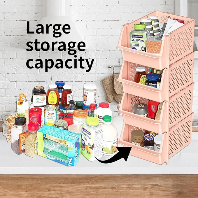 TidyFriend Stackable Storage Bins for Closet Organizers and Storage 4 Pack, Plastic Storage Drawers, Stackable Storage Drawers (Cream)