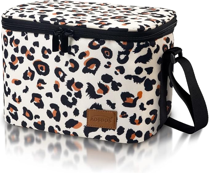 Aosbos Lunch Bag Women, Insulated Lunchbox for Adults, Leakproof Lunch Box with Adjustable Shoulder Strap, Perfect for Work, Office, Outdoors, Picnic, Loncheras Para Mujer, Leopard