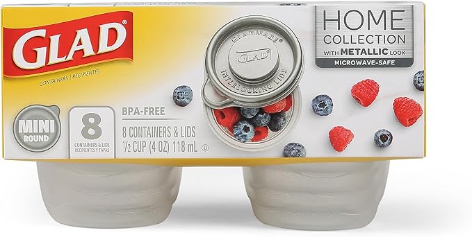 Glad GladWare Home Mini Round Food Storage Containers - Small Meal Container Holds up to 4 Ounces of Food - Lock Tight Seal, 8 Count