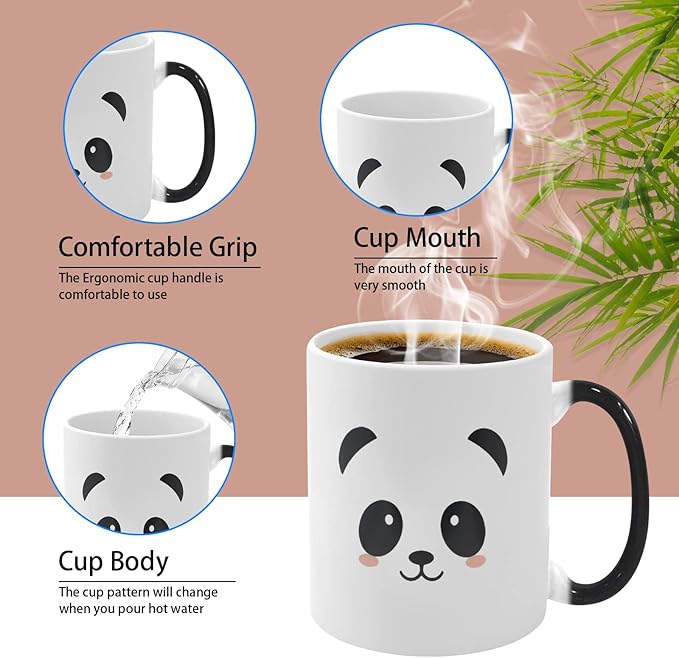 Heat Changing Mug, Funny Panda Color Changing Ceramic Coffee Mug,11 oz Heat Sensitive Magic Cup Xmas Gift for Mom Sisters Girlfriends Friends, Cute Birthday Christmas Gift for Women Men Kids