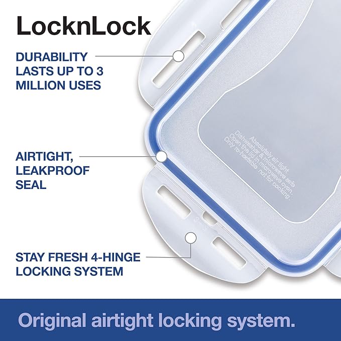 LOCK & LOCK Easy Essentials Plastic Food lids/Pantry Storage/Airtight containers, BPA Free, Square-11 Cup-for Sugar, Clear