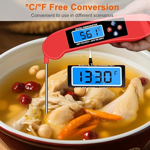 2 pcs Red Digital Talking Thermometer for The Blind, Waterproof Instant Read Food Thermometer, Probe for Cooking and Grilling