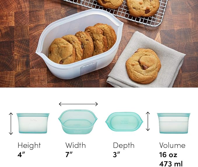 Zip Top Reusable Food Storage Bags | Small Dish [Teal] | Silicone Meal Prep Container | Microwave, Dishwasher and Freezer Safe | Made in the USA