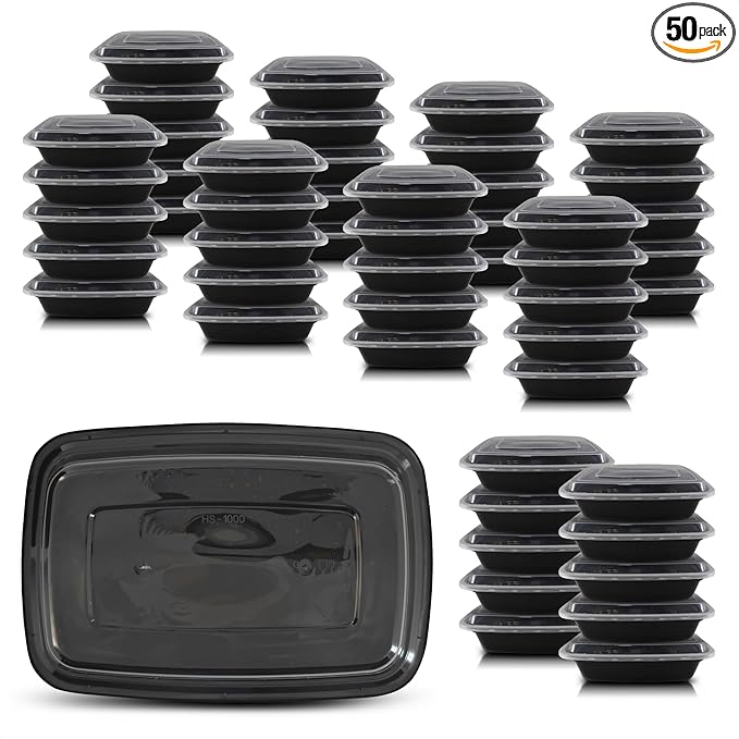 50 Pack [32 oz] Freezer Meal Prep Containers Reusable - Plastic Food Storage Containers with Lids, Dishwasher & Microwave Friendly, Warp-Resistant - Versatile Use for Meals, Leftovers & More