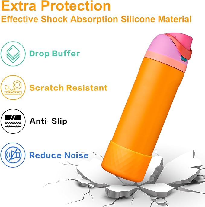 2PCS Silicone Water Bottle Boot for Owala 24oz, Protective Bottom Bumper Anti-Slip Sleeve for FreeSip, Twist, and Flip Stainless Steel Bottles, Dishwasher Safe and BPA Free