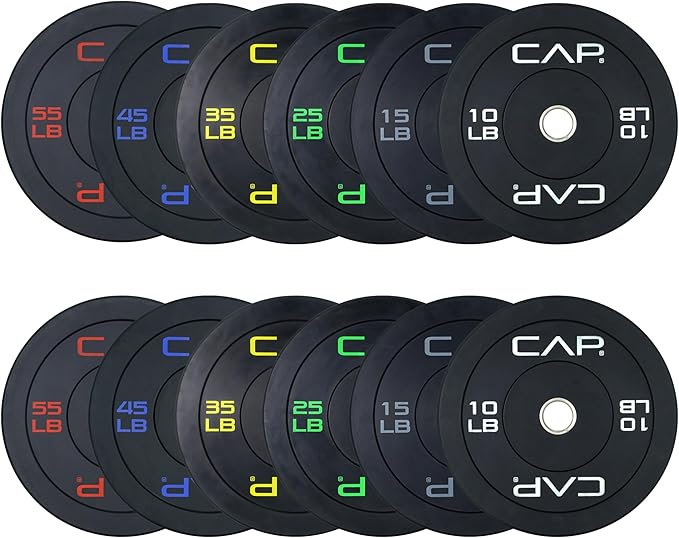 CAP Barbell 2-Inch Olympic Bumper Plate Weight Set with 6 Post Rack | 100-370 lbs | Multiple Options