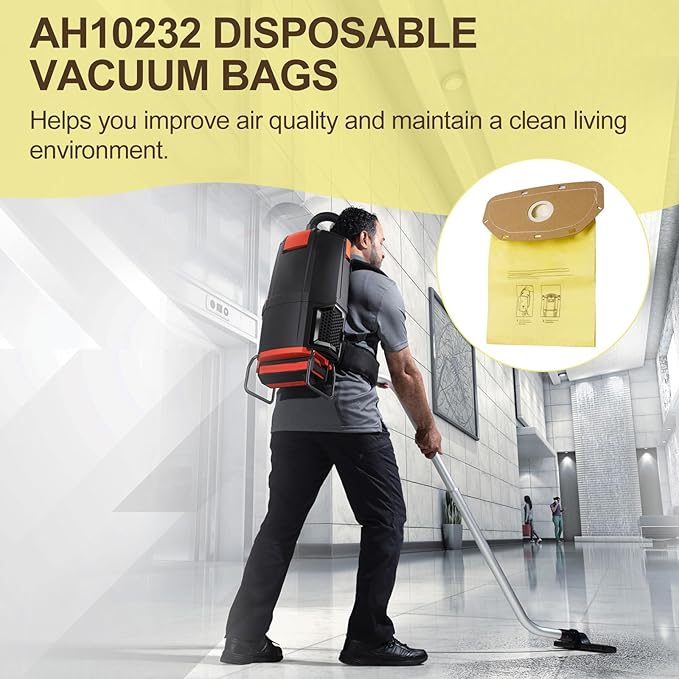 AH10232 Type CB1A Allergen Filtration Backpack Vacuum Bag Fit for Hoover Backpack Vacuum CH34006, CH93600, and CH93619 (10 Pack)