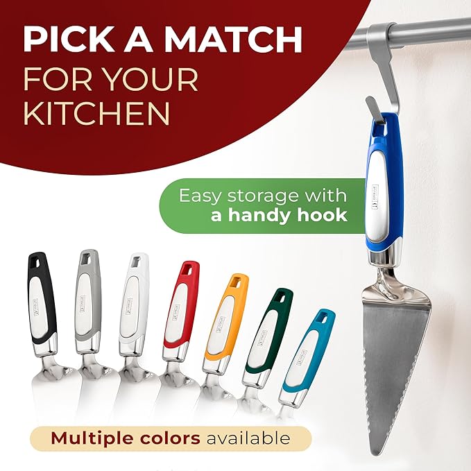 Orblue Pie Server, Essential Kitchen Tool, Serrated on Both Sides, Great for Right or Left Handed Chef, Stainless Steel Flatware, Cake Cutter, Royal Blue