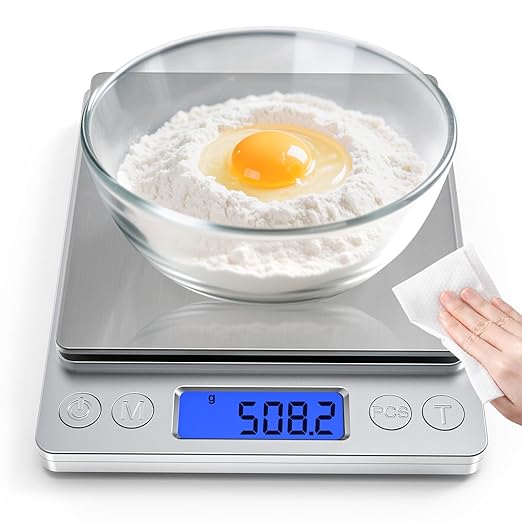 Rechargeable Digital Food Scale with Gram and Ounce, Measuring Range 0.1g/3kg(6.6lb), Smart Kitchen Scale for Food, Baking, Cooking, Sourdough Bread, Weight Loss - Small Kitchen Gadget Product