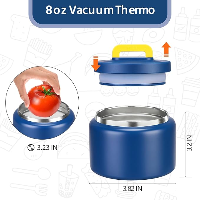 MAISON HUIS 8oz Soup Thermo Wide Mouth Vacuum Insulated Thermo Food Jar, Leak Proof Stainless Steel Thermo for Hot&Cold Food Kids Food Lunch Soup Container for School Travel (Blue)