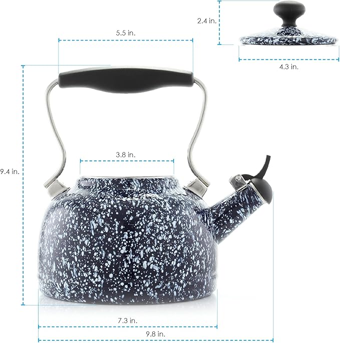 Chantal Tea Kettle, Vintage Series, Enamel on Steel, Whistling (White Splatter on Blue)