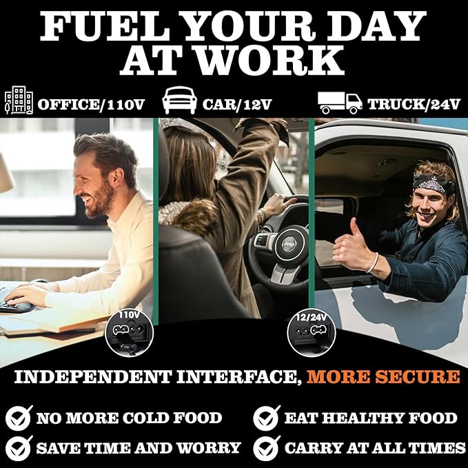 Buddew Electric Heated Lunch Box for Adults - 80W Fast Heating, 1.5L Food-Grade Stainless Steel, 12V/24V/110V Portable Food Warmer for Work Travel Car, Lonchera Electrica Portatil