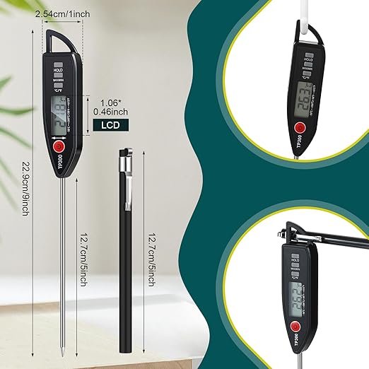 6 Set Waterproof Food Thermometer for Water, Liquid, Candle and Cooking Digital Meat Thermometer with Long Probe Instant Read for Kitchen BBQ Grill Candy (Black,Red)