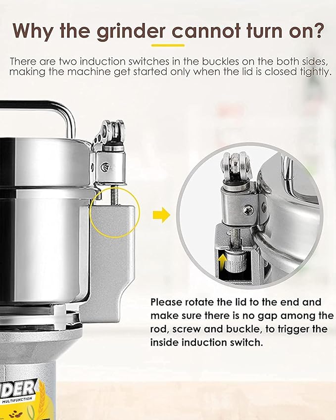 CGOLDENWALL Safety Upgraded Electric Grain Grinder Mill High-speed Dry Spice Herb Mill Grinding Machine with 1500W Commercial Motor Overload Protection CE 110V (300g Hand-held Type)