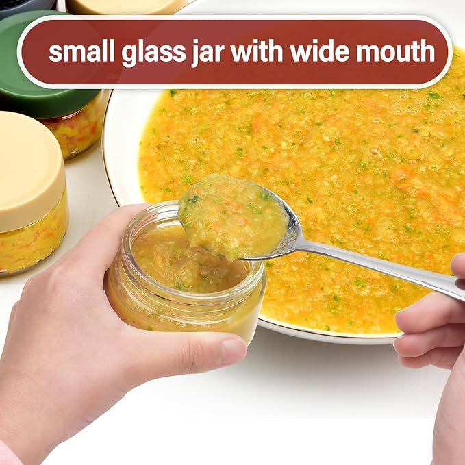 EONJOE 2 oz Glass Jars with Lids Dressing Containers Sauce Cups Mini Condiment Dip Jars To Go Lunch Accessories,12-Pack